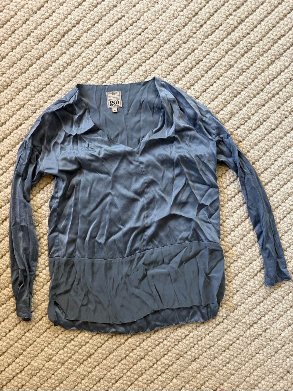 Go Silk Slate Blue Long-Sleeve V-Neck Blouse M